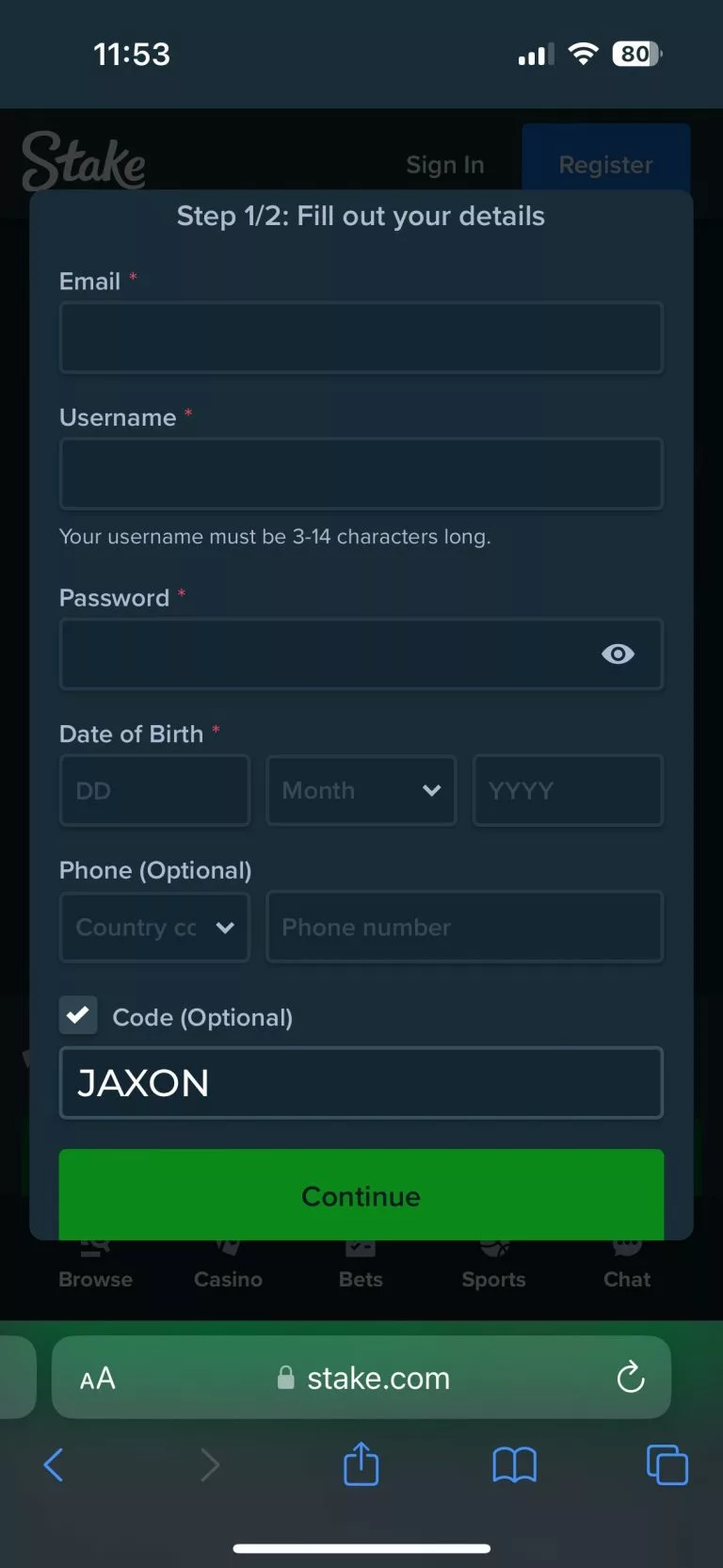 Stake Bonus Drop Code mobile - JAXON