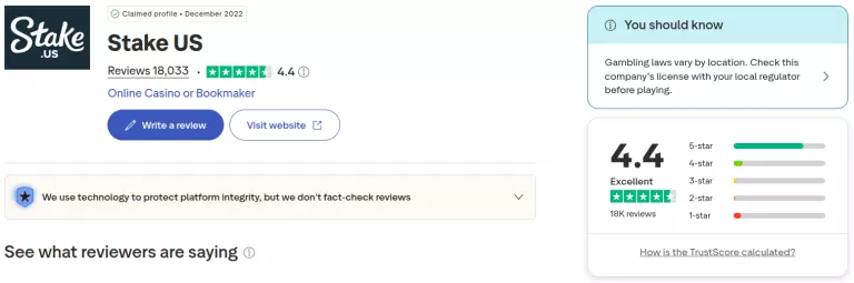 stake.us review - trustpilot ratings
