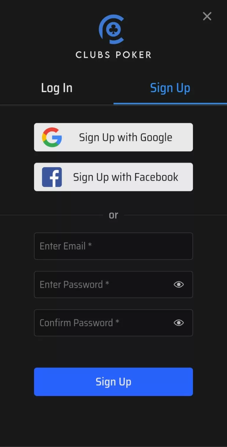 Clubs Poker Registration Process