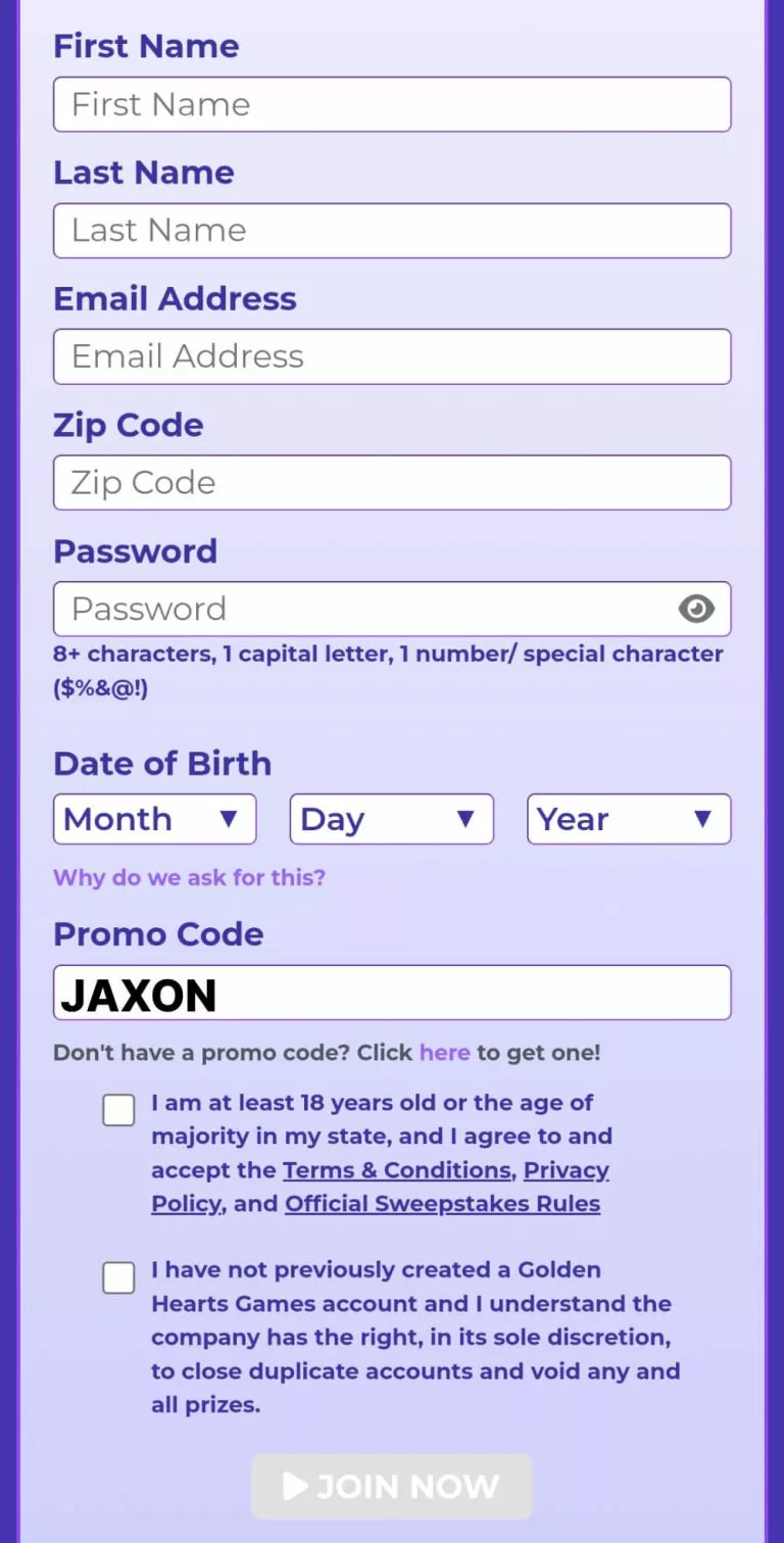 Golden Hearts Games Registration Jaxon Promo Code