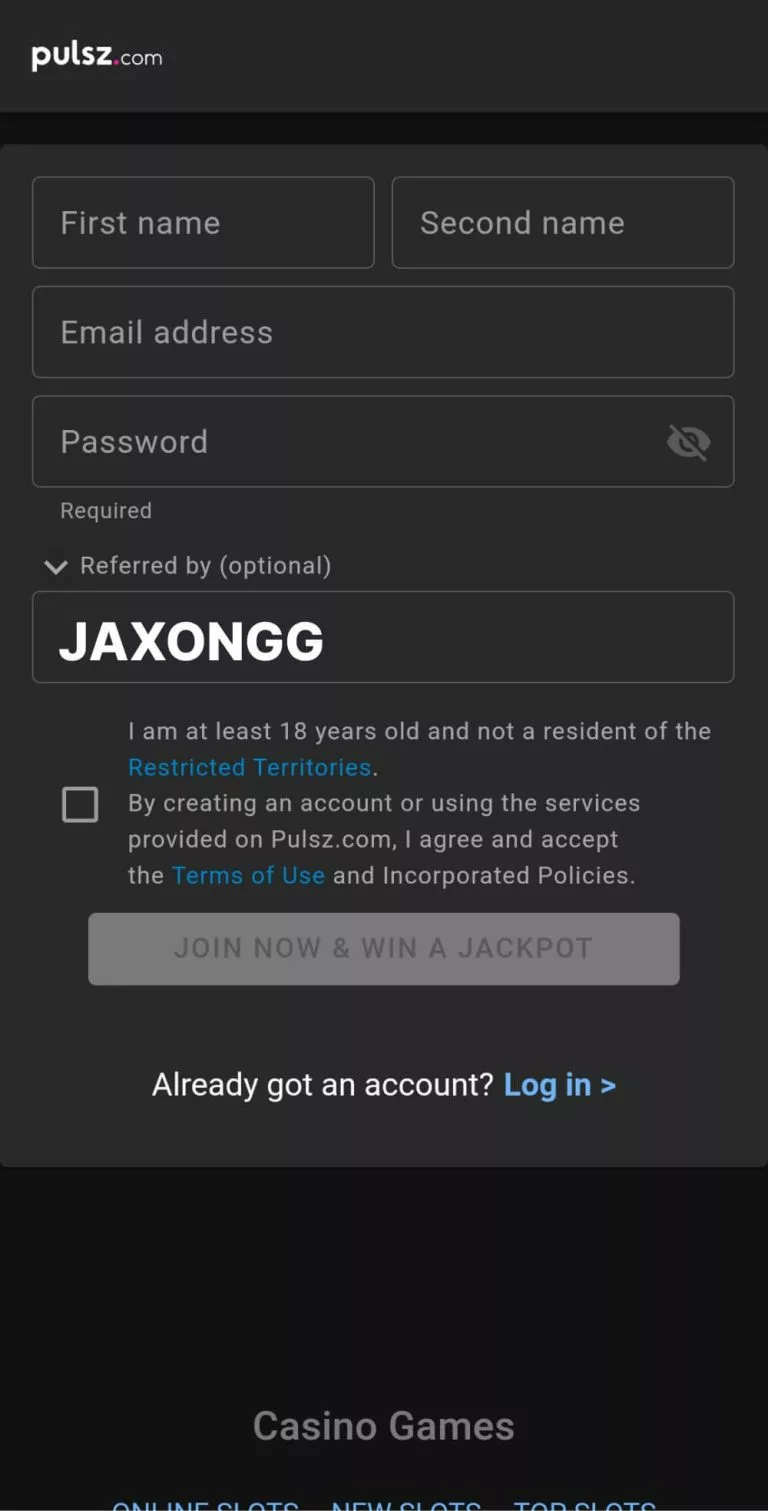 Pulsz Registration Jaxon Promo Code