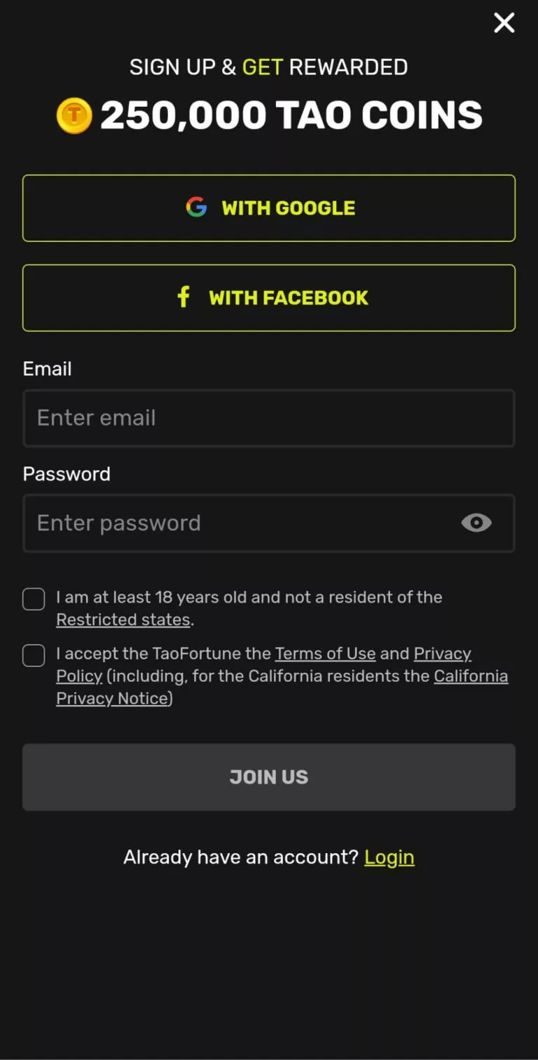 Tao Fortune Registration Process