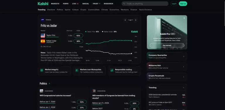 Homepage of Kalshi Prediction Market
