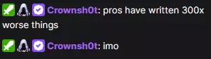 Crownie highlights that, apparently, pros have written things that were