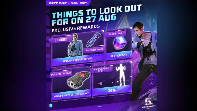 A lot of rewards will be up for grabs as a part of Justin Bieber's collab with Free Fire.