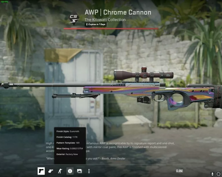 CS2 skins rent second cleanest AWP Chrome Cannon