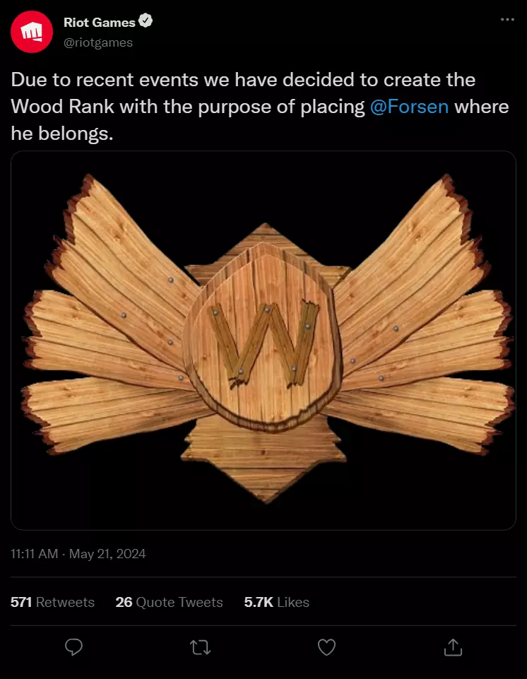 Fake Riot tweet for Forsen