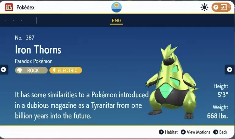 Iron Thorns as a Violet version exclusive Pokemon.