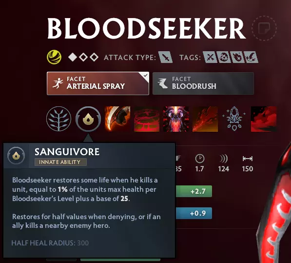 Bloodseeker innate ability Sanguivore Dota 2 7.36