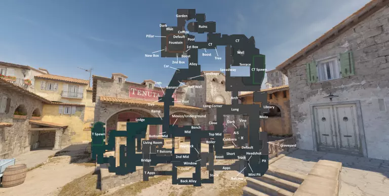 CS2 Inferno map callouts labeled
