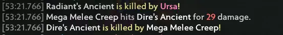Dota 2 ancients die on same tick radiant wins