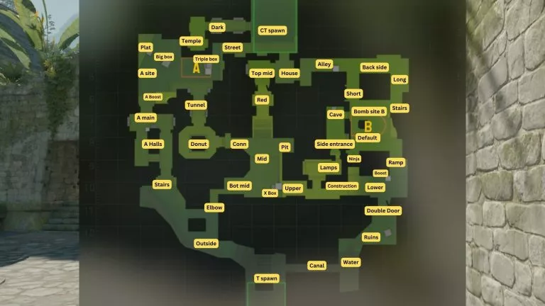 CS2 Ancient callouts map with labels