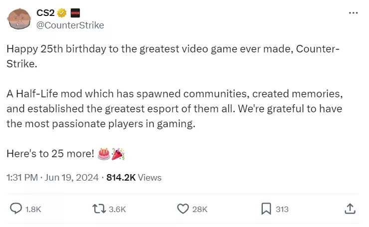 CS2 25th anniversary Valve tweet