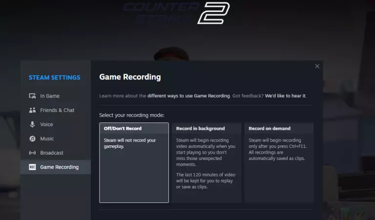 CS2 record gameplay Steam overlay