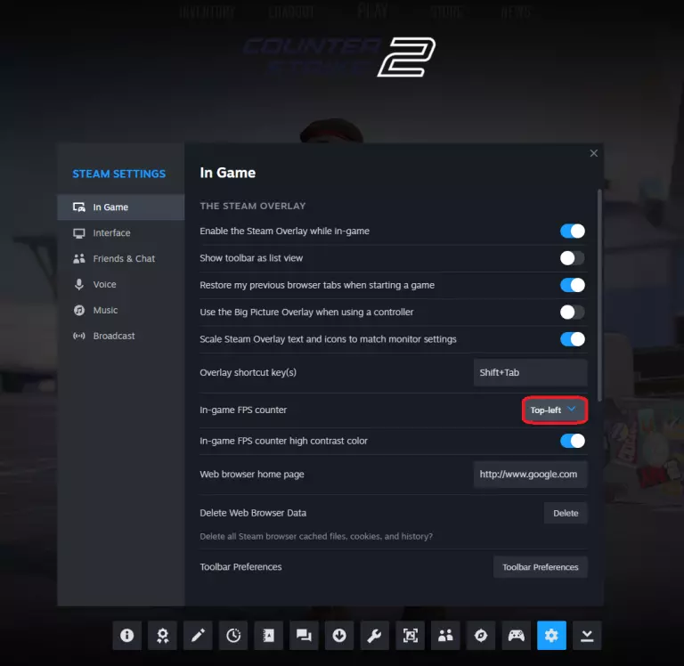 How to show FPS in CS2 Steam overlay method