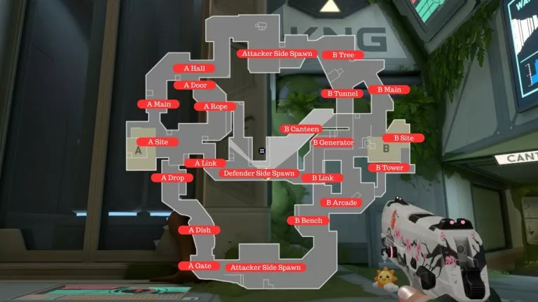 Valorant Fracture callouts labeled map