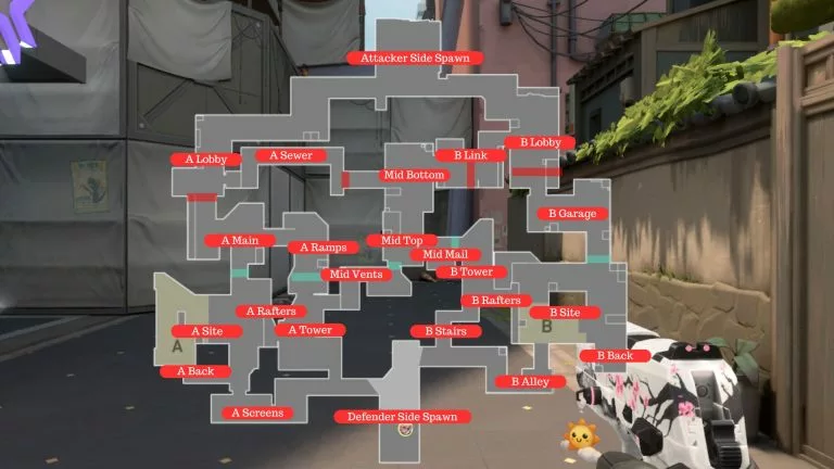 Valorant Split callouts labeled on the map