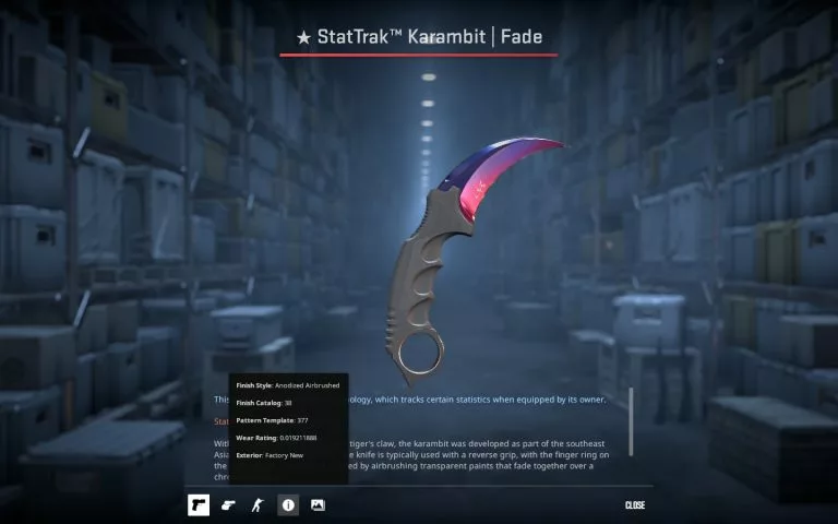 Karambit Fade xQc sent to Stewie2k CS2 skins