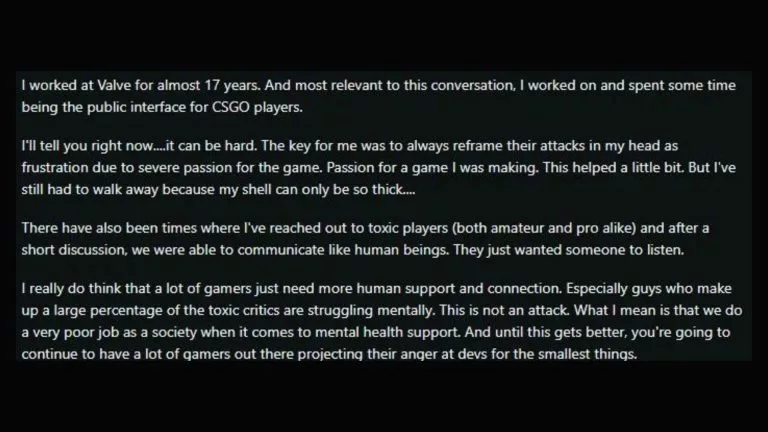 CS2 dev talks mental heath