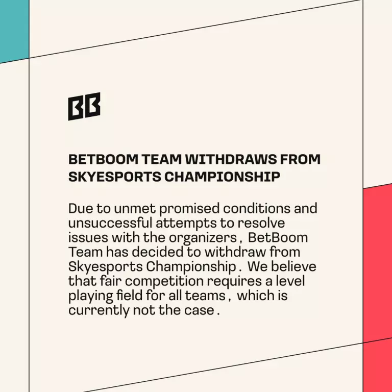 BetBoom Team CS2 withdraws from Skyesports Championship 2024