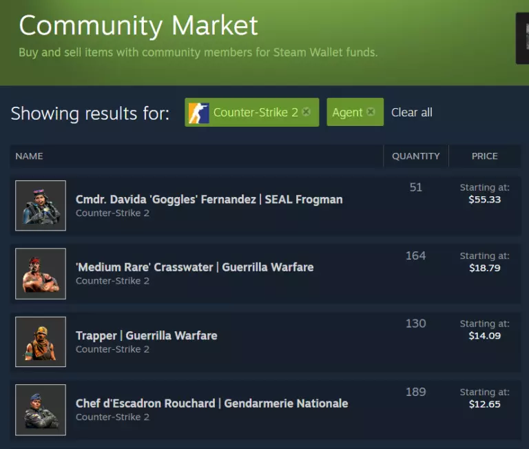 How to get CS2 agent skins Steam market