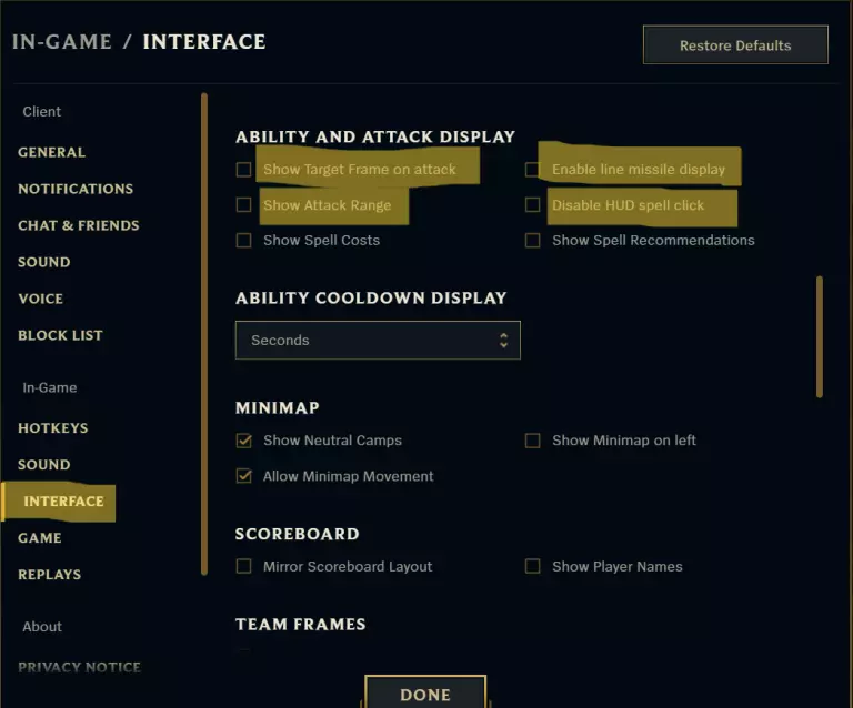 Changing FPS settings in League through the interface
