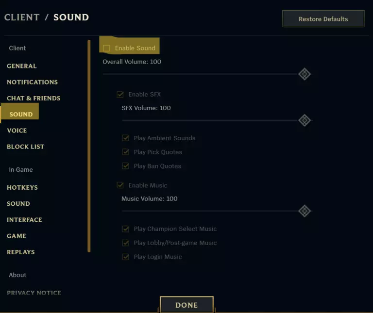 Changing FPS settings in League through sound