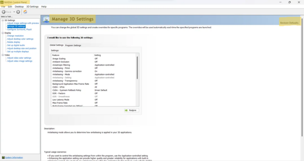 NVIDIA graphics processor for fixing FPS settings