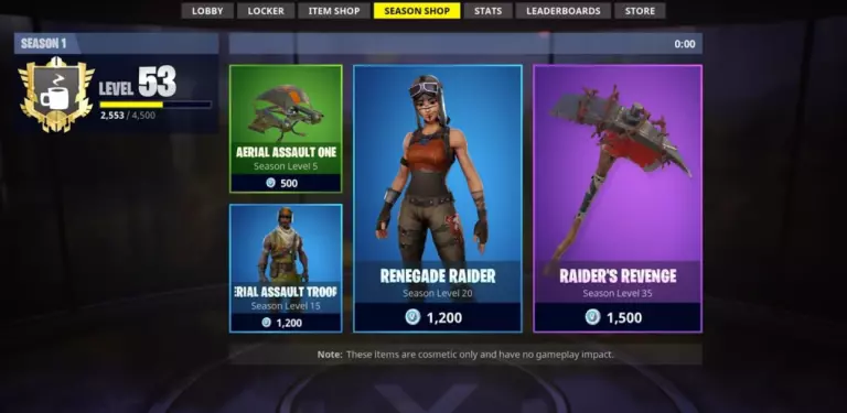 Fortnite season shop in Season 1.