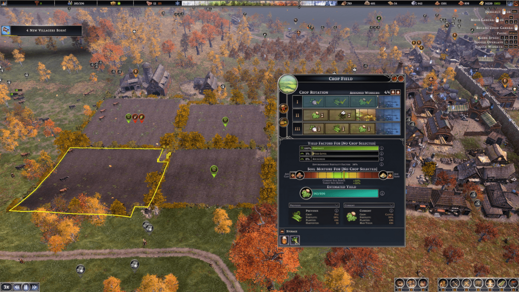 Example crop rotation with four fields in Farthest Frontier