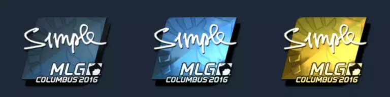MLG Columbus 2016 s1mple stickers: high grade, exotic holo, and exotic gold.