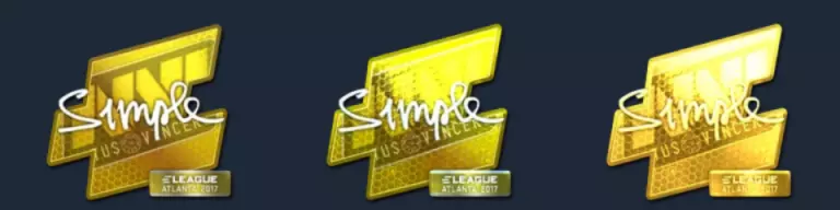 Eleague Major 2017 s1mple stickers: high grade, exotic foil, and exotic gold.