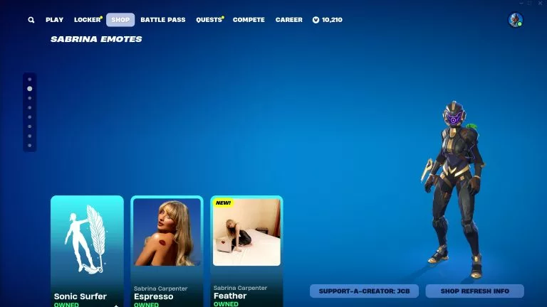 Sabrina Caffeinated emote removed Fortnite