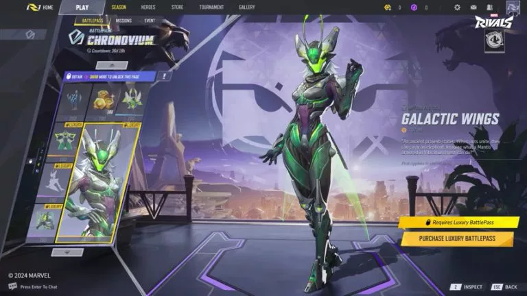 The Galactic Wings costume for Mantis in the Marvel Rivals luxury battle pass.