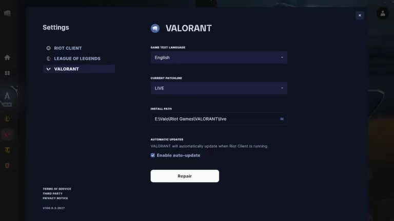 Repairing Valorant's files