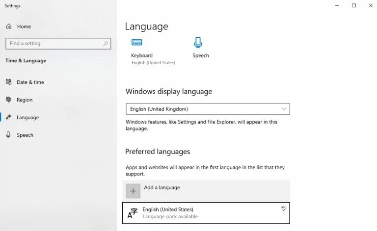 Windows language settings