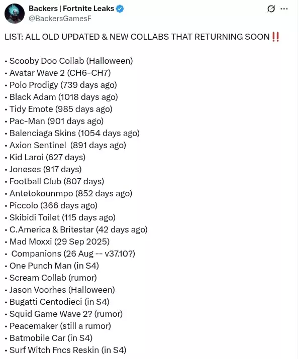 Fortnite leaks update on Major Collaborations