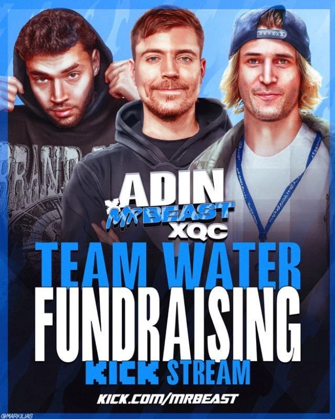 MrBeast, Adin Ross, and XqC team up on Kick to raise money for TeamWater.