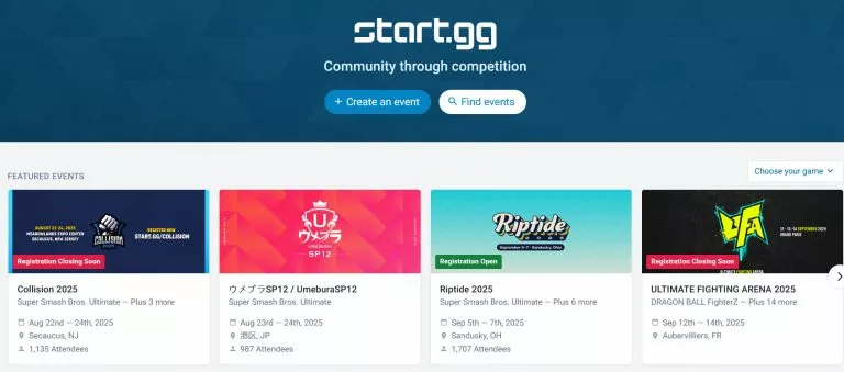 Start.gg has a number of ongoing tournaments listed on their home page, and interested parties can login to create their own.