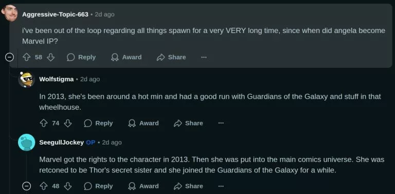 Reddit are also discussing the IP history of Angela in Marvel Rivals