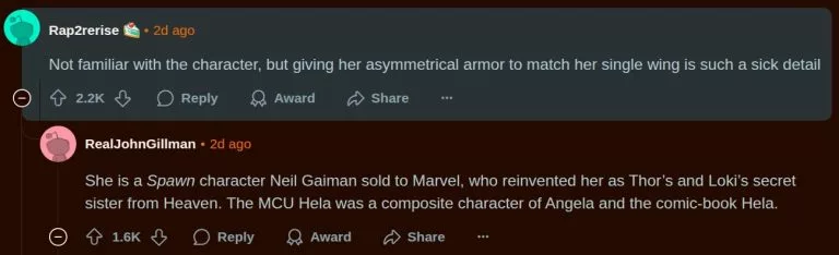 Redditor Rap2rerise mentioned that the fact that Angela has an asymmetrical armor to match her single wing is an incredible bit of detailing by the game devs.