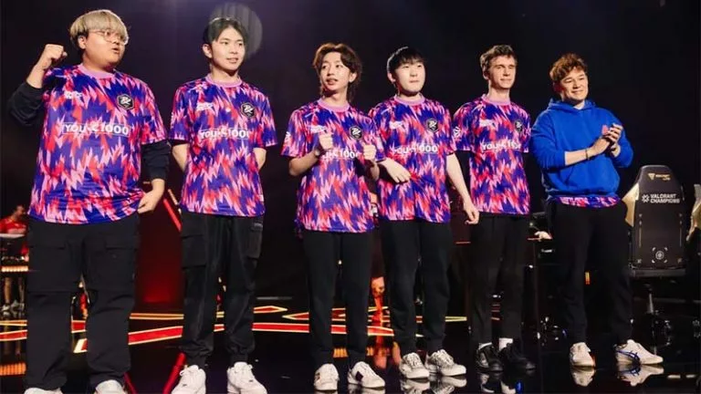 paper rex valorant team standing on stage