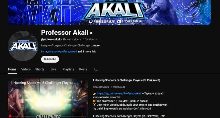 Professor Akali is one of the biggest LoL YouTubers