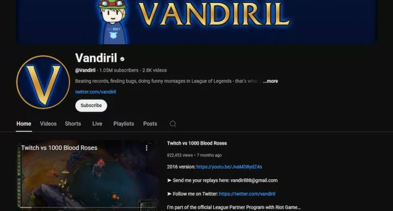 Vandiril is one of the biggest LoL YouTubers
