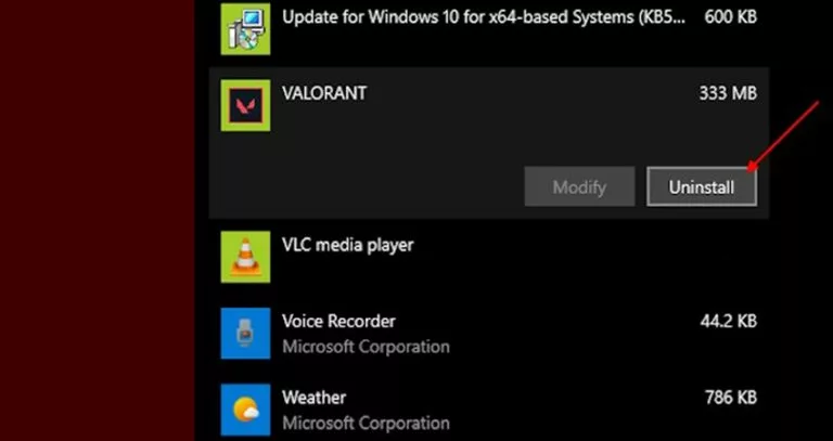 valorant uninstall option
