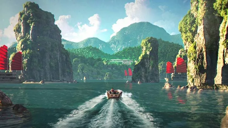 007 first light first look into the open world showing us driving a boat in open ocean