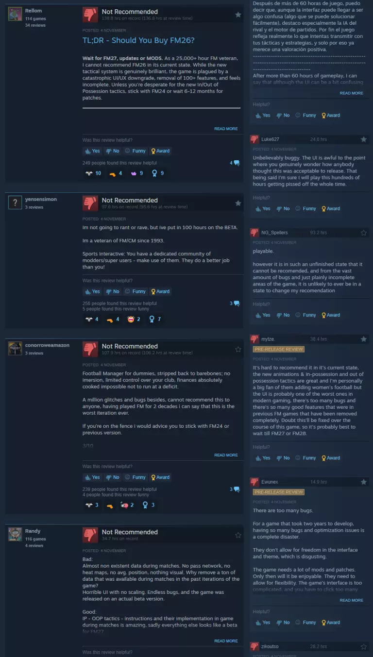 FM26 reviews on Steam after official release.