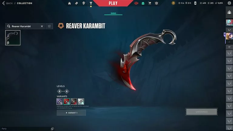 reaver karambit knife skin in valorant
