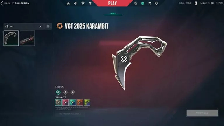 vct 2025 season karambit knife skin valorant