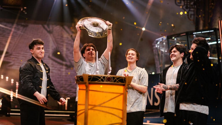 an image of Team Spirit lifting the Aegis after winning The International 2026